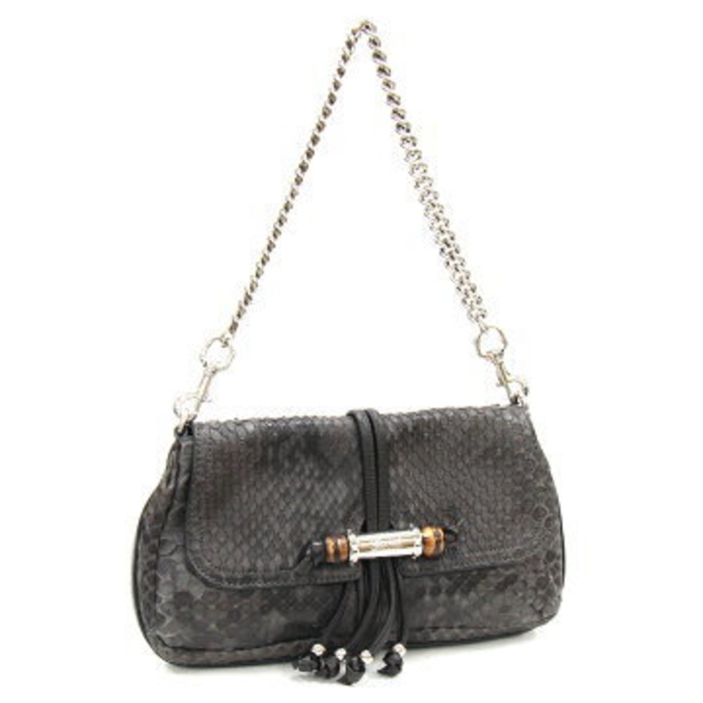 Gucci Bamboo Shoulder Bag Black Python Leather Ch… - image 1